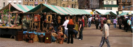 line of market stalls